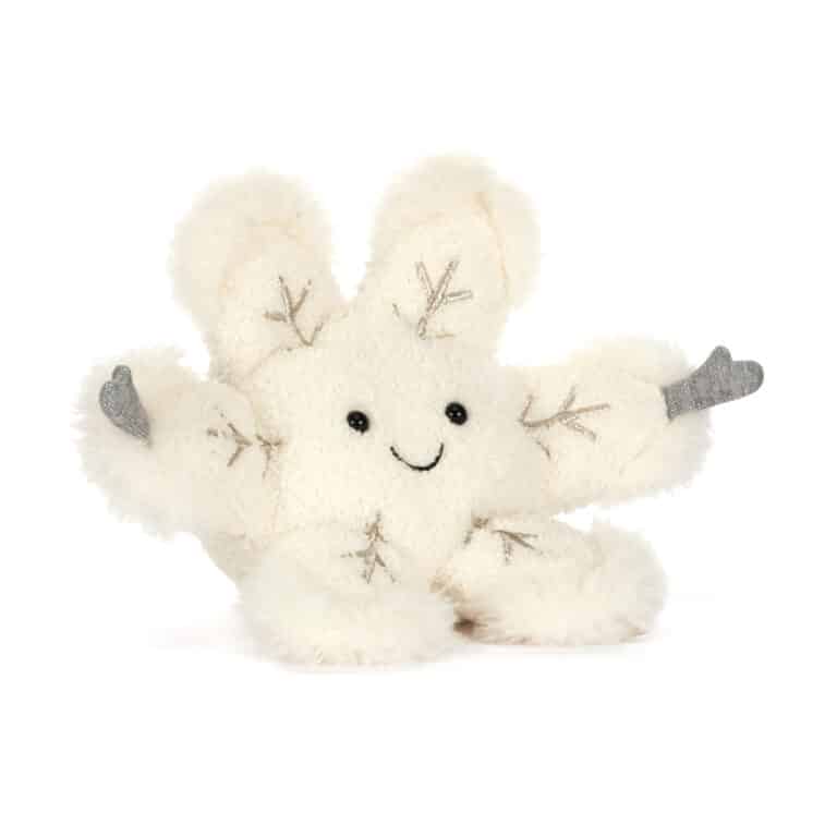 Doudou Amuseables Snowflake – Un flocon d'hiver à câliner de Jellycat - Vu de face sur fond blanc Amuseables Little Snowflake