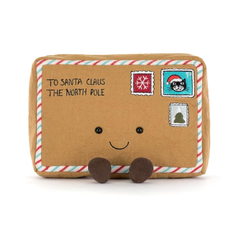 Doudou amuseables lettre au Père Noël de Jellycat - Vu de face sur fond blanc