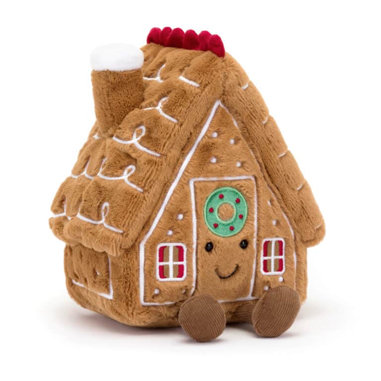 Doudou Amuseables Maison en Pain d’Épice – Jellycat - Vu de face sur fond blanc Amuseables Gingerbread House
