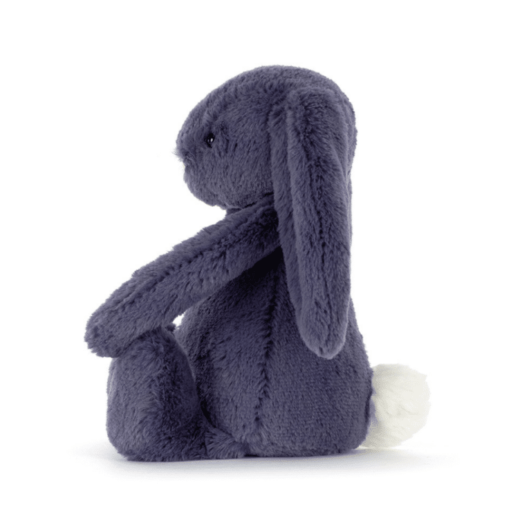 Doudou Lapin Bashful – Bleu marine – Jellycat - Vu de côté sur fond blanc