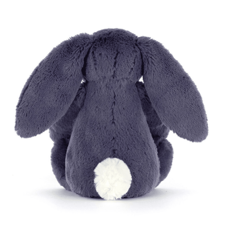 Doudou Lapin Bashful – Bleu marine – Jellycat - Vu de dos sur fond blanc