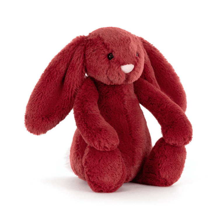 Jellycat Christmas - Bashful Bunny | Redcurrant Doudou Lapin Bashful – Rouge – Jellycat - Vu de face sur fond blanc