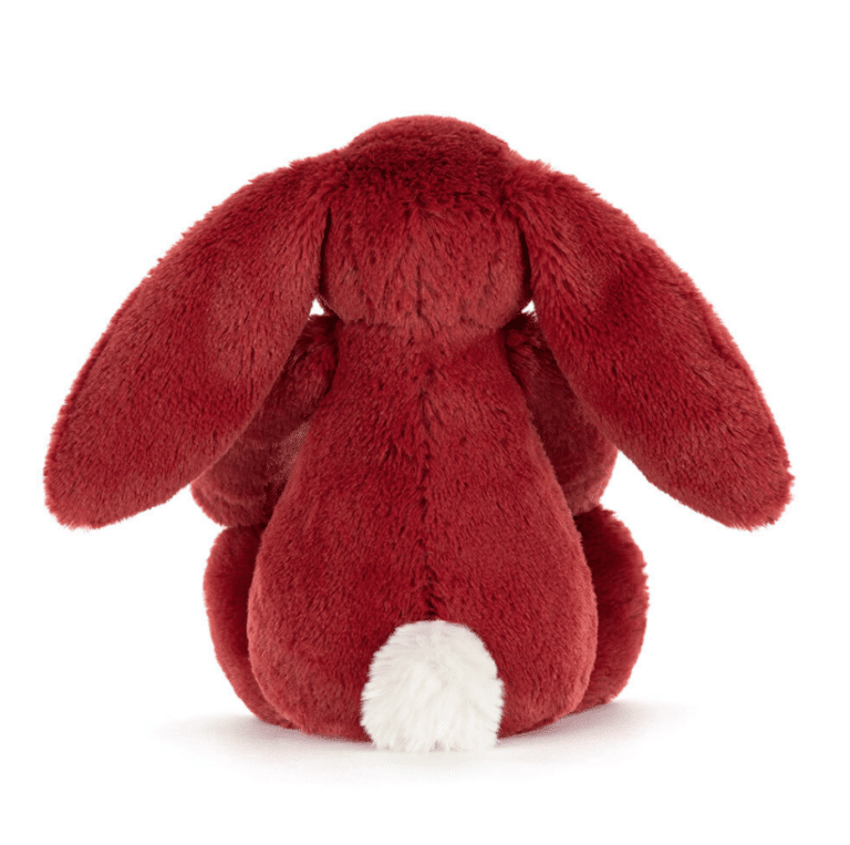 Doudou Lapin Bashful – Rouge – Jellycat - Vu de dos sur fond blanc