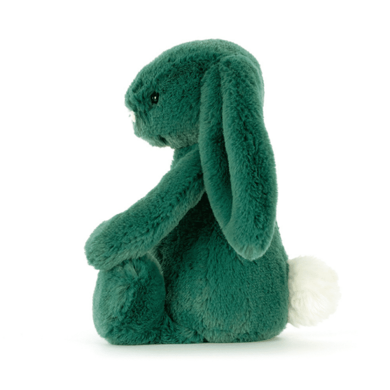 Doudou Lapin Bashful – Vert Sapin – Jellycat - Vu de côté sur fond blanc