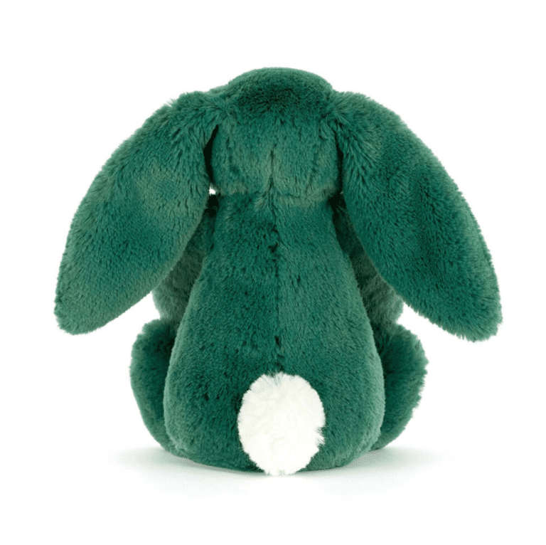 Doudou Lapin Bashful – Vert Sapin – Jellycat - Vu de dos sur fond blanc