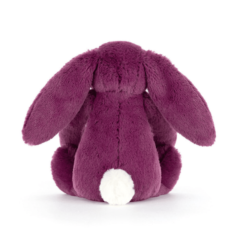 Doudou Lapin Bashful – Violet – Jellycat - Vu de dos sur fond blanc