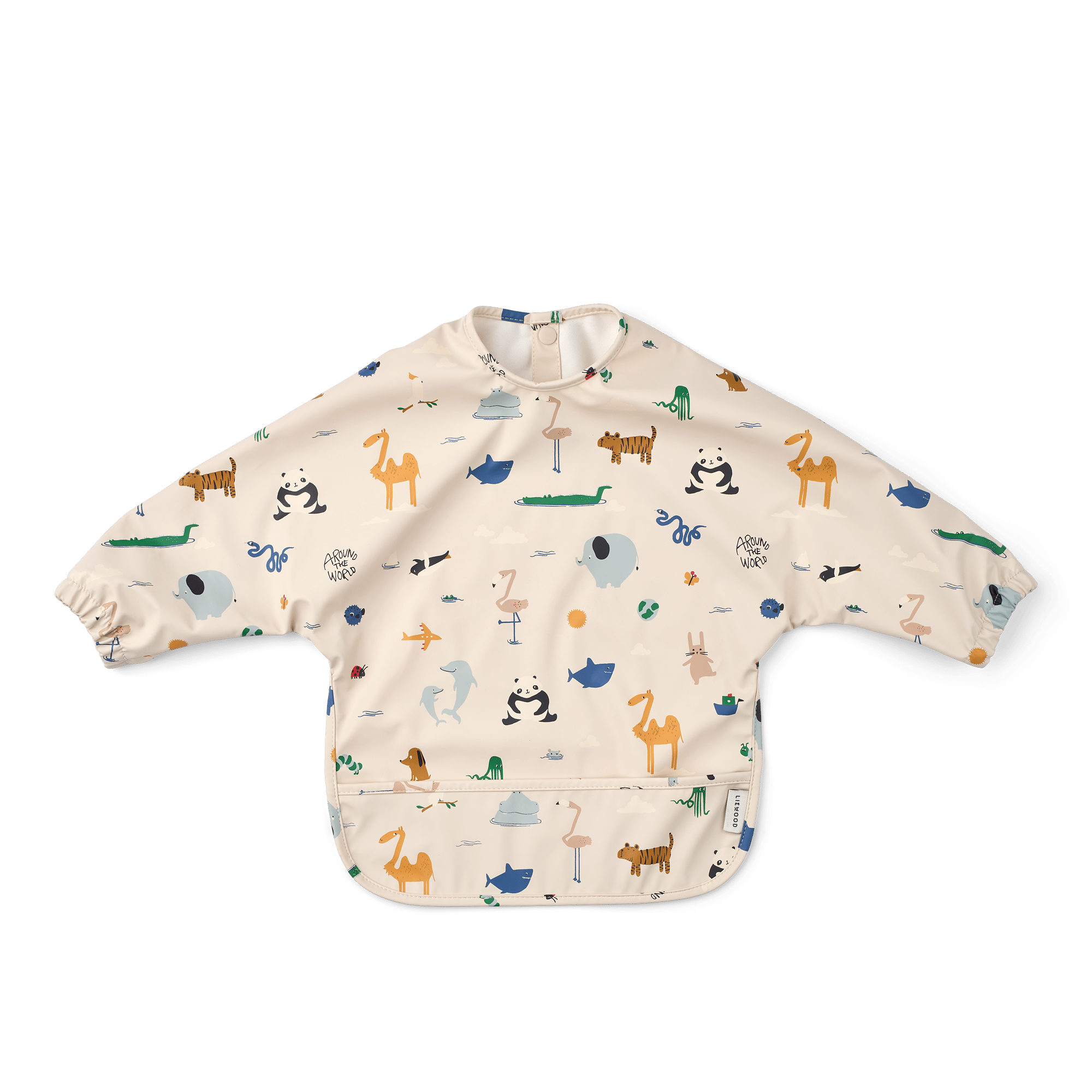 Bavoir à manches longues – À travers le monde – Liewood - Vu de face sur fond blanc