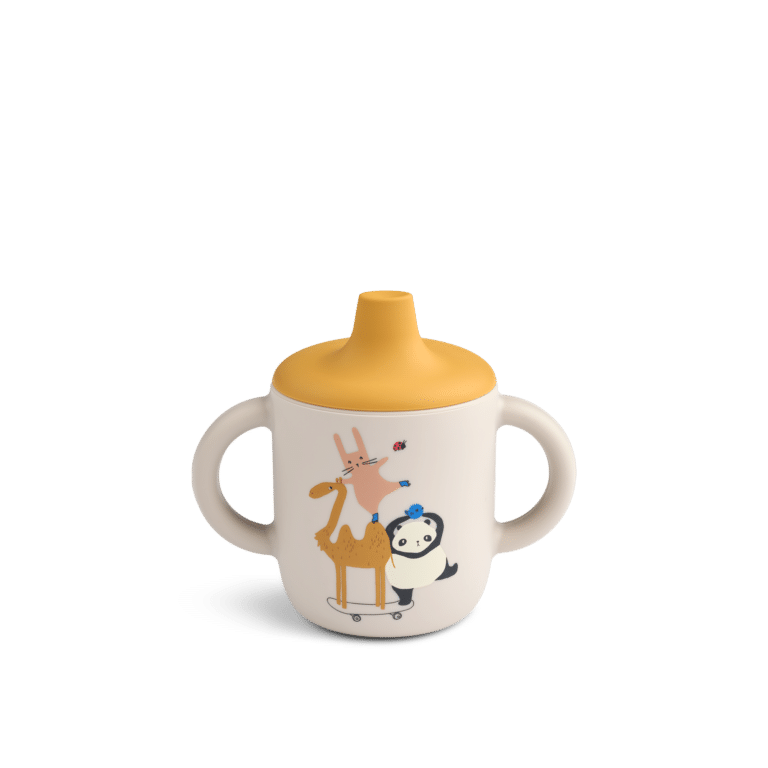 Tasse en silicone avec tétine – À travers le monde – Liewood - Vue de face sur fond blanc