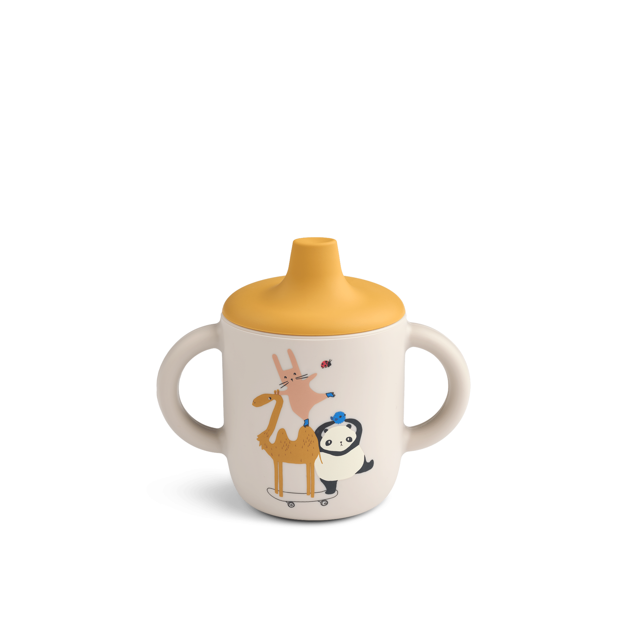 Tasse en silicone avec tétine – À travers le monde – Liewood - Vue de face sur fond blanc