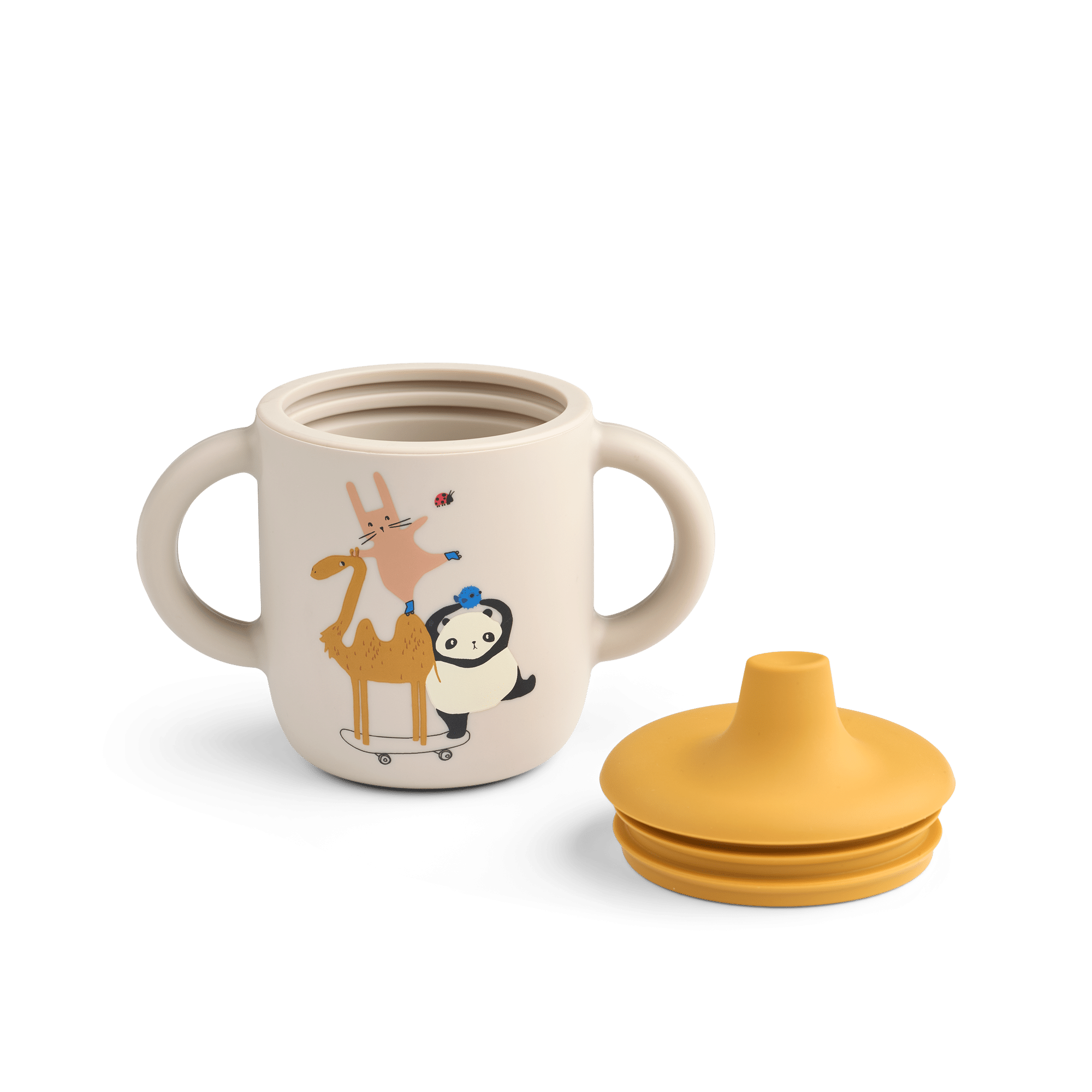 Tasse en silicone avec tétine – À travers le monde – Liewood - Vue de face sur fond blanc