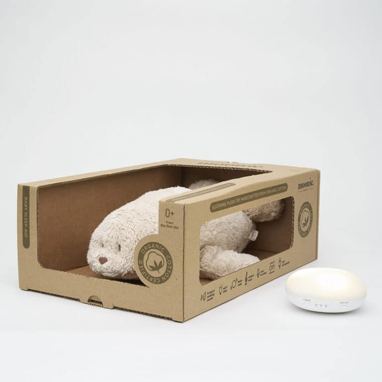 Peluche Veilleuse Musicale Phoque moonie sable, veilleuse bébé douce, doudou phoque avec sons apaisants et lumière tamisée, peluche naissance sécurisée, veilleuse musicale enfant