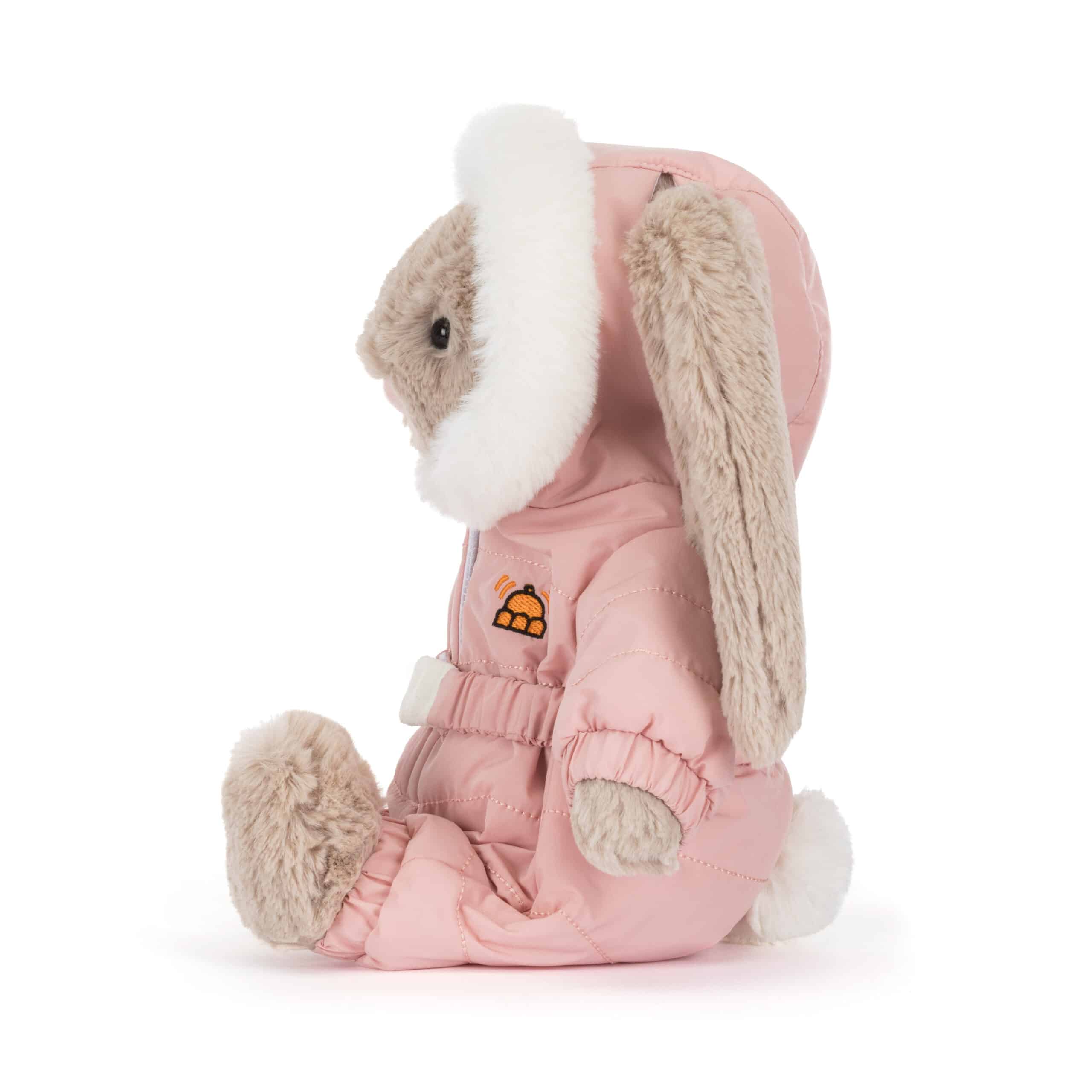 Doudou Bashful lapin combinaison de ski -Jellycat, vue de côté sur fond blanc