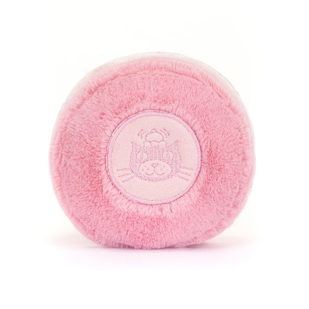 Doudou macaron amuseables rose Mia - Jellycat, vue de dos sur fond blanc