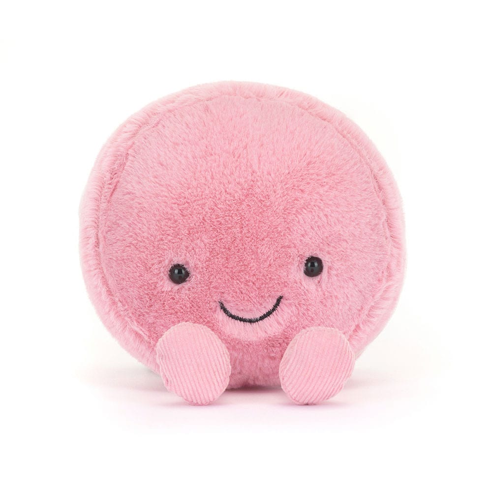 Doudou macaron amuseables rose Mia - Jellycat, vue de face sur fond blanc