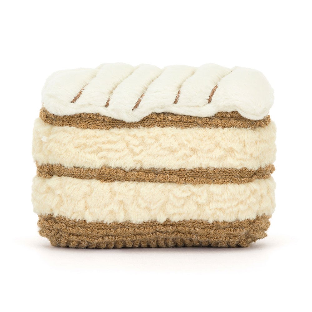 Doudou amuseables Milie Mille Feuille -Jellycat, vue de dos sur fond blanc