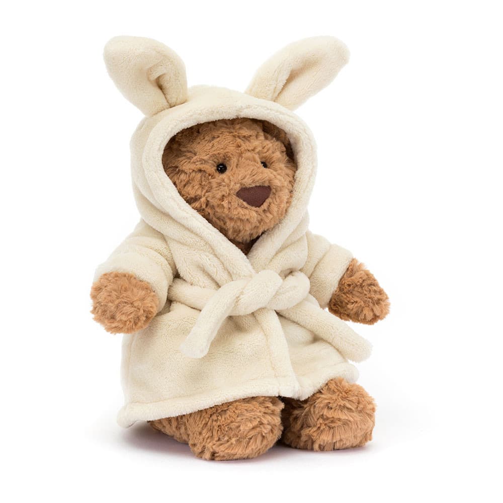 Doudou Ours Bartholomew en Peignoir – Jellycat - Vu de face sur fond blanc