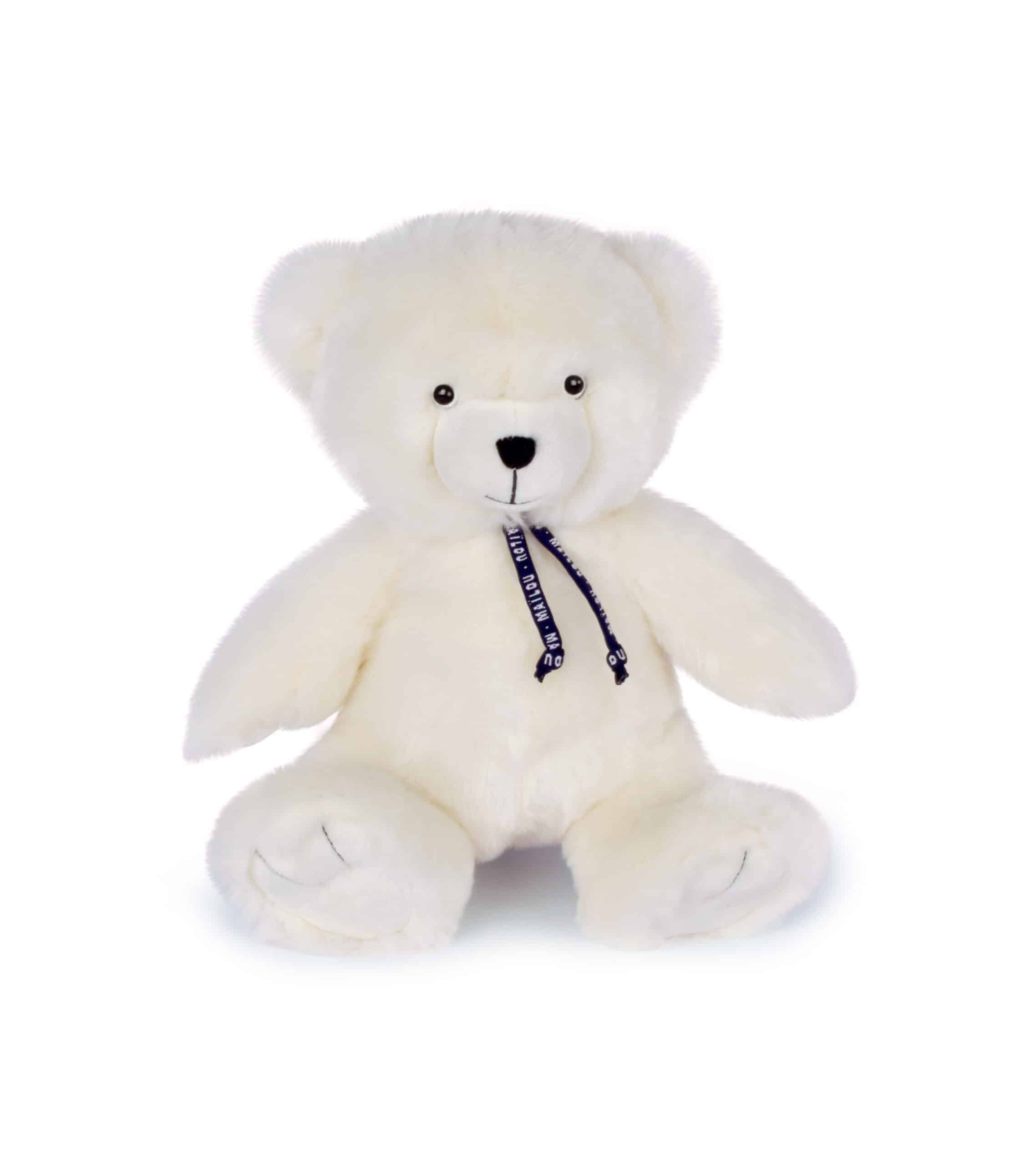 Peluche l'ours - Blanc poudré - 35 cm - Maïlou, vue de face sur fond blanc
