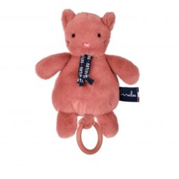 Doudou musical chat dorlotin- bois de rose- Maïlou - vue de face sur fond blanc