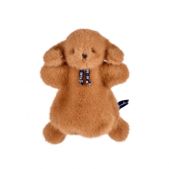 Marionnette Chien Sowen – Caramel salé – Maïlou - vue de face sur fond blanc