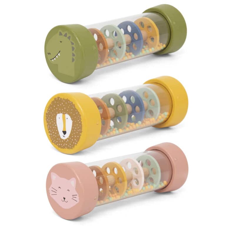 Bâton de pluie -TRIXIE, vue d'ensemble sur les trois bâtons de pluie superposé dinosaure, lion, chat sur fond blanc