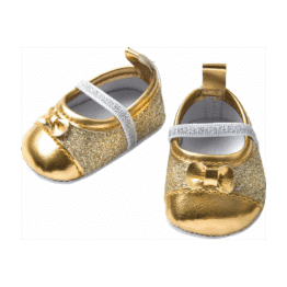 Ballerines dorées à Paillettes pour Poupée 30 à 35 cm - Vues de face sur fond blanc