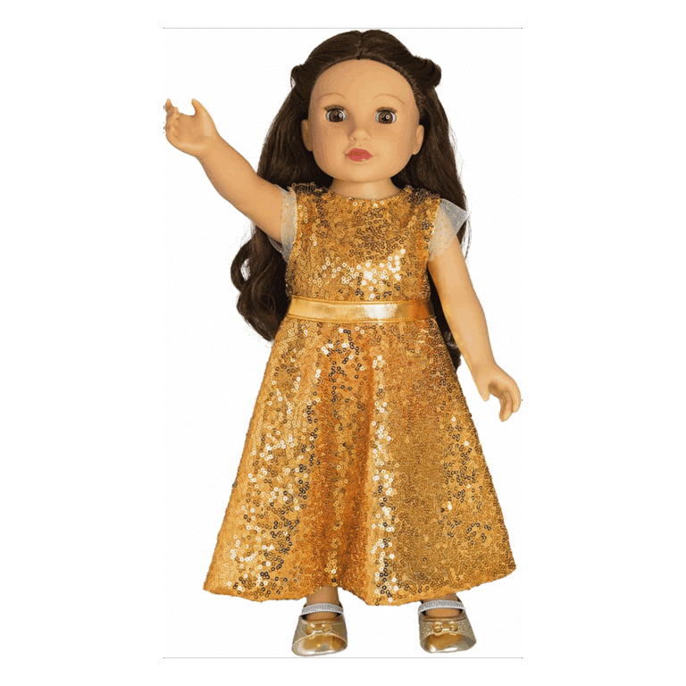 Ballerines dorées à Paillettes pour Poupée 30 à 35 cm - Vues de face sur fond blanc