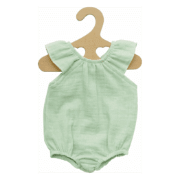 Barboteuse à volants vert clair pour Poupée 28 à 35 cm - Vue de face sur fond blanc