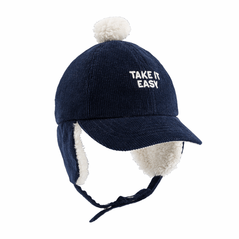 Casquette Chapka Take It Easy - Bleu Marine – Chamaye - Vue de côté sur fond blanc