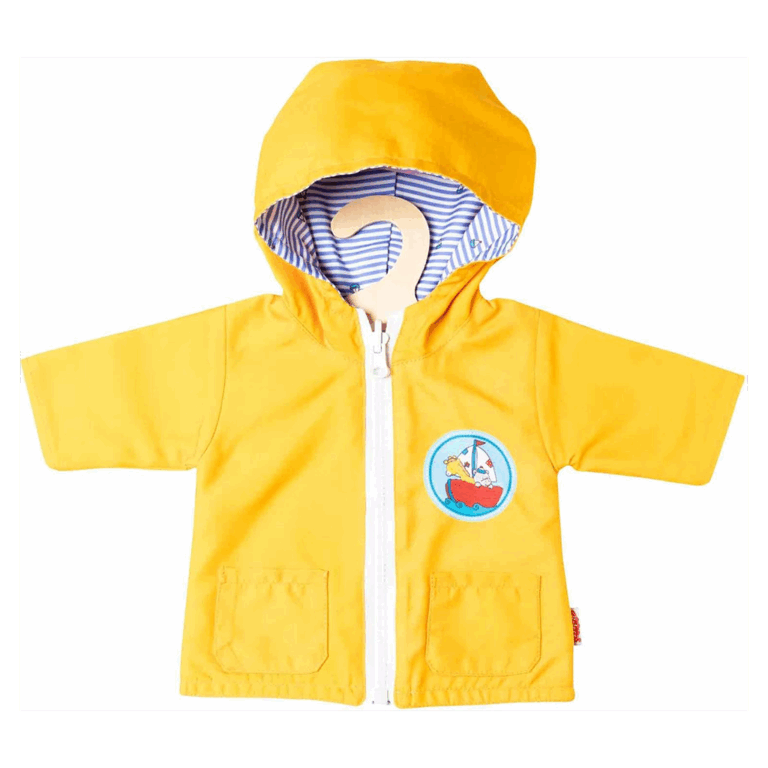 Ciré Jaune Réversible Maritime pour Poupée 28 à 35 cm - Vu de face sur fond blanc