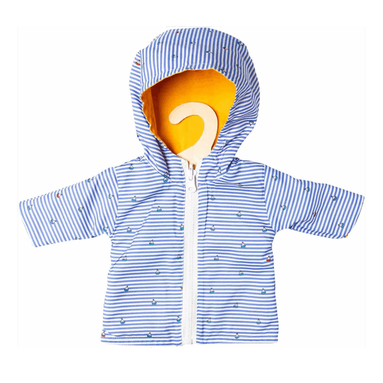 Ciré Jaune Réversible Maritime pour Poupée 28 à 35 cm - Vu de face sur fond blanc
