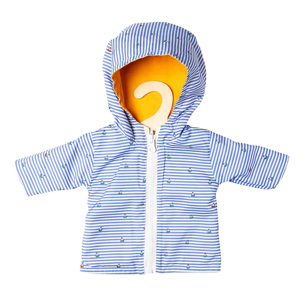 Ciré Jaune Réversible Maritime pour Poupée 28 à 35 cm - Vu de face sur fond blanc