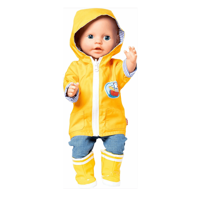 Ciré Jaune Réversible Maritime pour Poupée 28 à 35 cm - Vu de face sur fond blanc