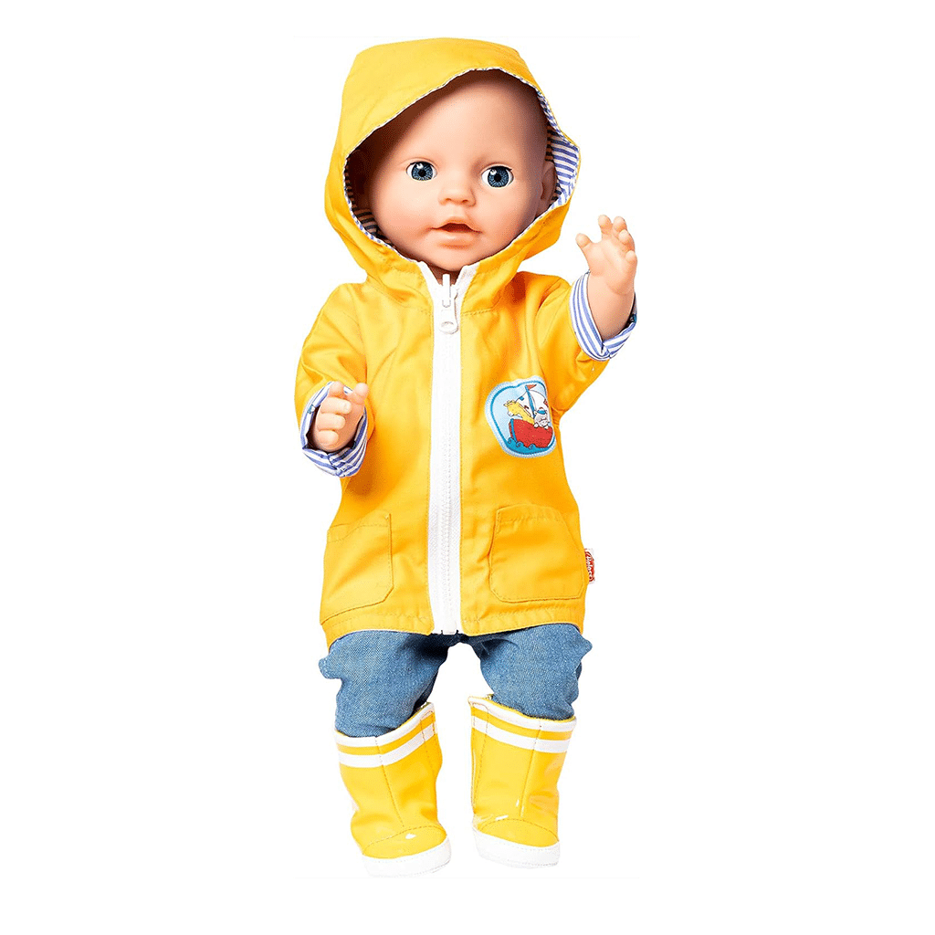 Ciré Jaune Réversible Maritime pour Poupée 28 à 35 cm - Vu de face sur fond blanc