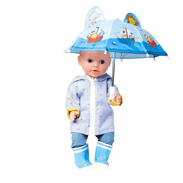 Ciré Jaune Réversible Maritime pour Poupée 28 à 35 cm - Vu de face sur fond blanc