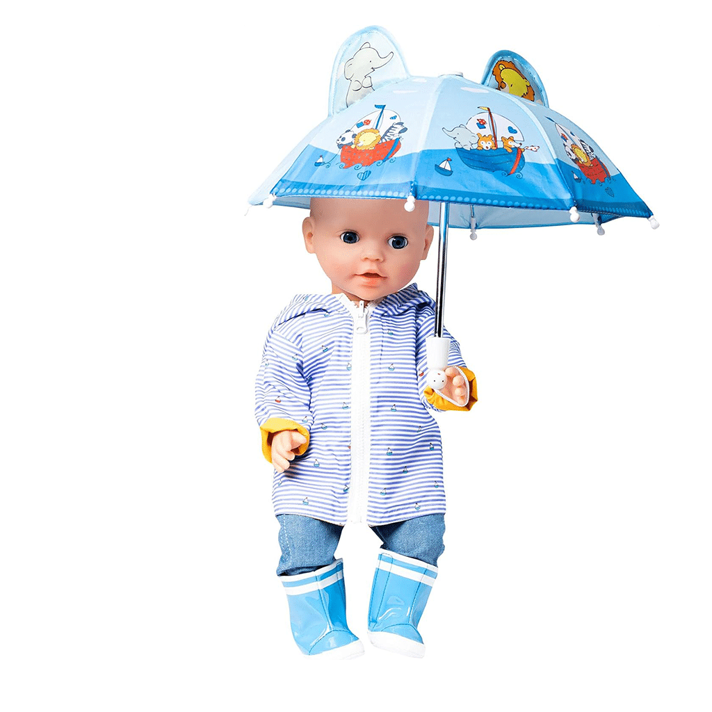 Ciré Jaune Réversible Maritime pour Poupée 28 à 35 cm - Vu de face sur fond blanc