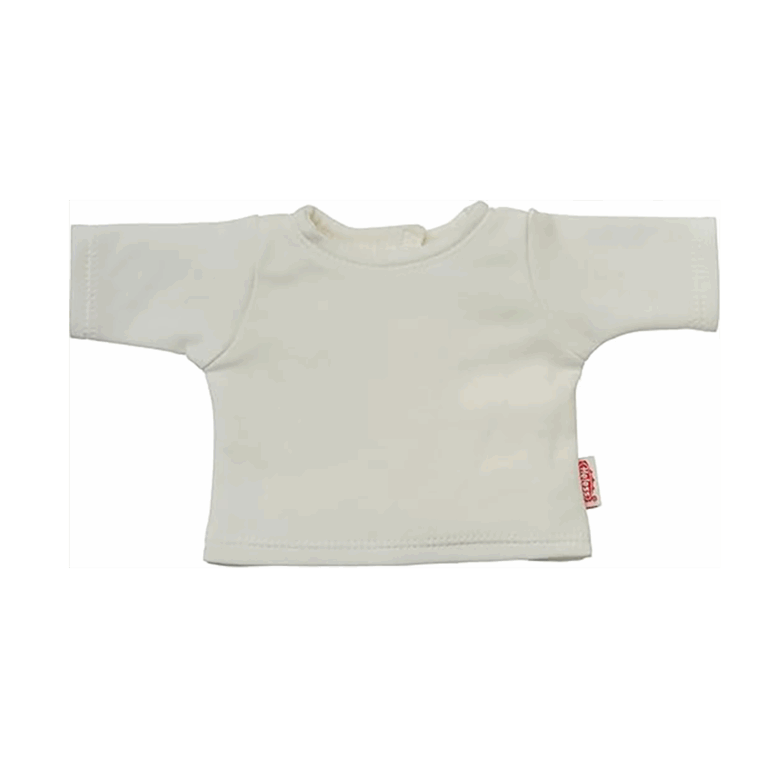 Ensemble pour poupée 28/35 cm – T-shirt blanc et pantalon salopette vert - Vu de face sur fond blanc
