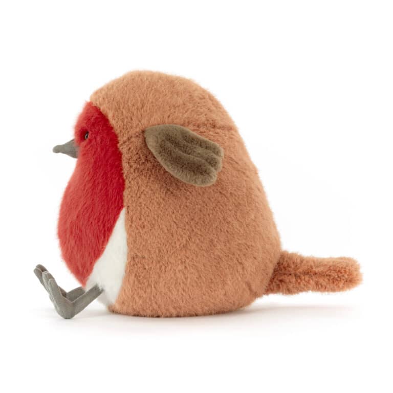 Doudou oiseau rouge gorge - Jellycat - vu de coté sur fond blanc