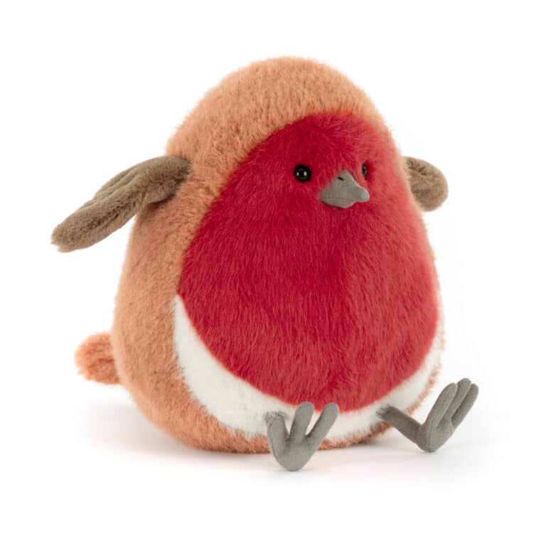 Doudou oiseau rouge gorge - Jellycat - vu de face sur fond blanc