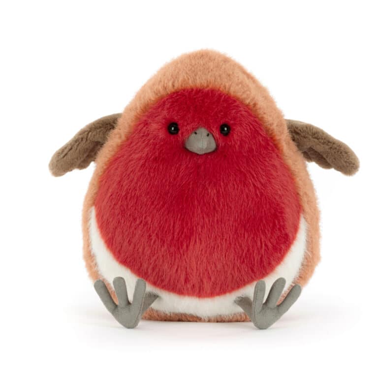 Doudou oiseau rouge gorge - Jellycat - vu de face sur fond blanc
