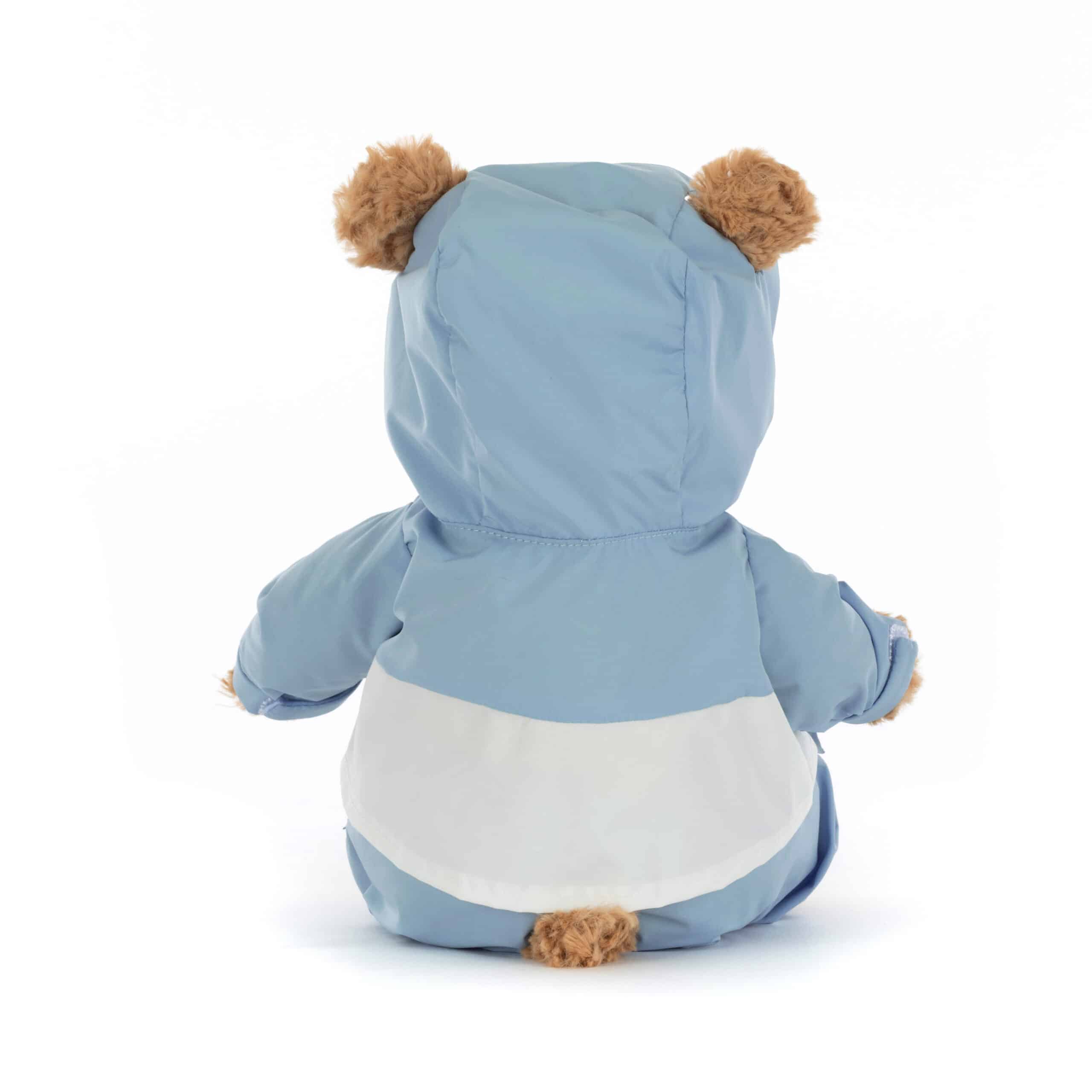 Doudou Ours Bartholomew en combinaison de neige bleue – Jellycat - Vu de dos sur fond blanc