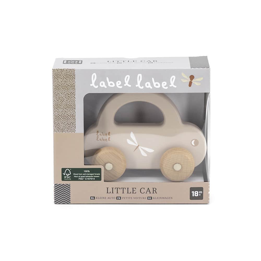Voiture en bois Label Label – Couleur Nougat - Vue de face sur fond blanc