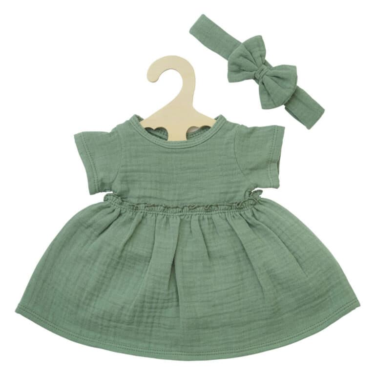 Robe et bandeau pour poupée de 28/35 cm – Vert sauge - Vue de face sur fond blanc