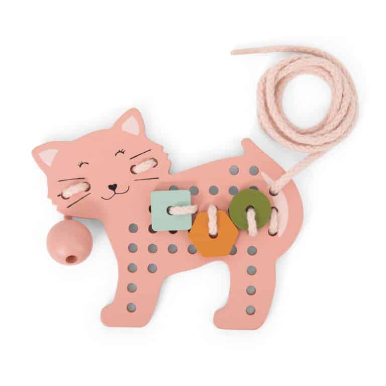 Jeux de laçage animaux en bois - Trixie Baby - Vue Mlle Chat sur fond blanc