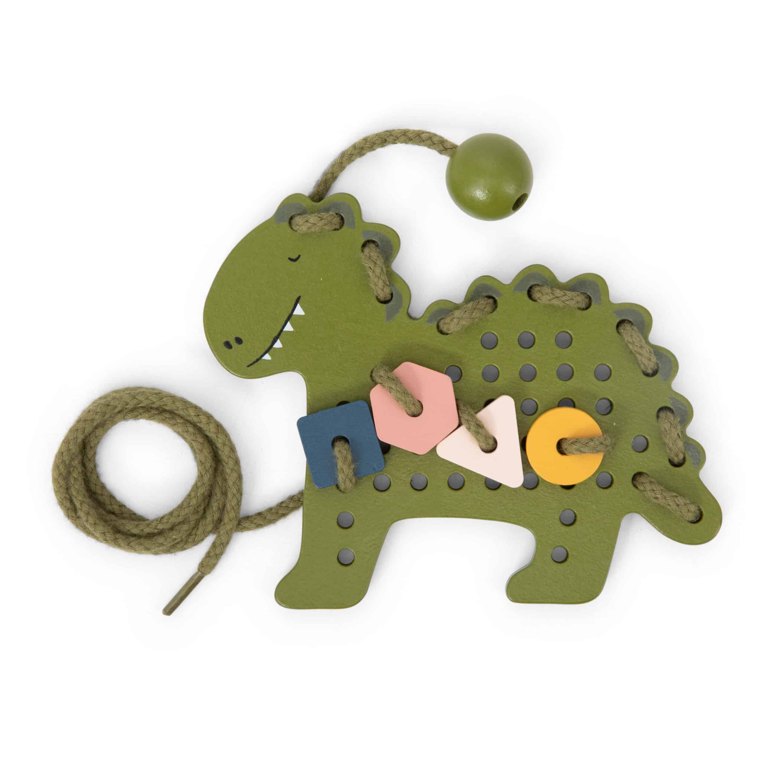 Jeux de laçage animaux en bois - Trixie Baby - Vue Mr Dino sur fond blanc