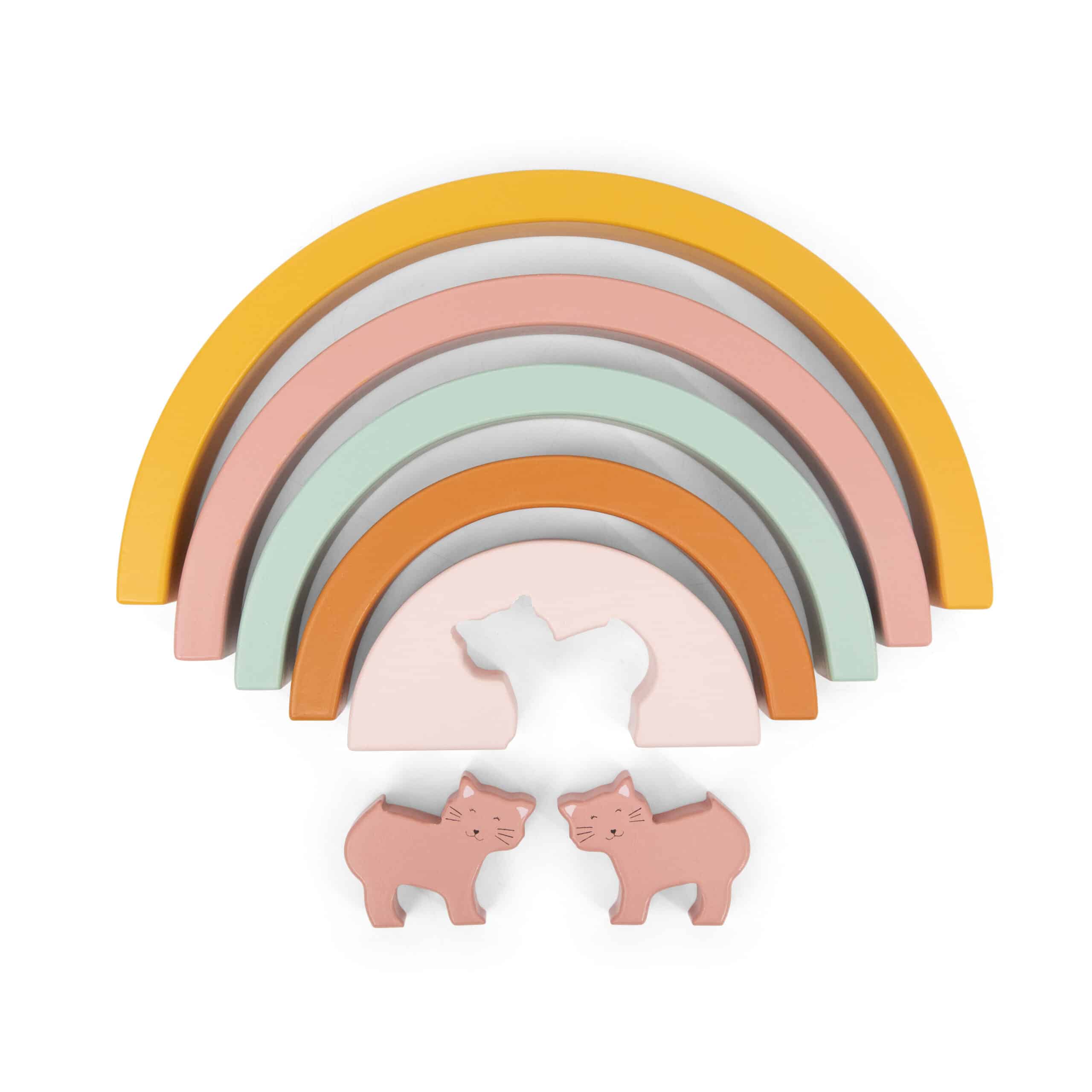 Arc-en-ciel à empiler Mlle Chat - Trixie Baby - Vue de face séparé sur fond blanc - Jeu montessori Noël, Noël 2025, idées cadeaux manuel enfants, cadeau de Noël, cadeaux enfants, jeu à empiler, jouet empiler, jouets montessori, jouet montessori Vannes, magasin montessori Vannes, magasin de jouets Vannes, boutique de jouets Vannes, boutique pour bébé Vannes