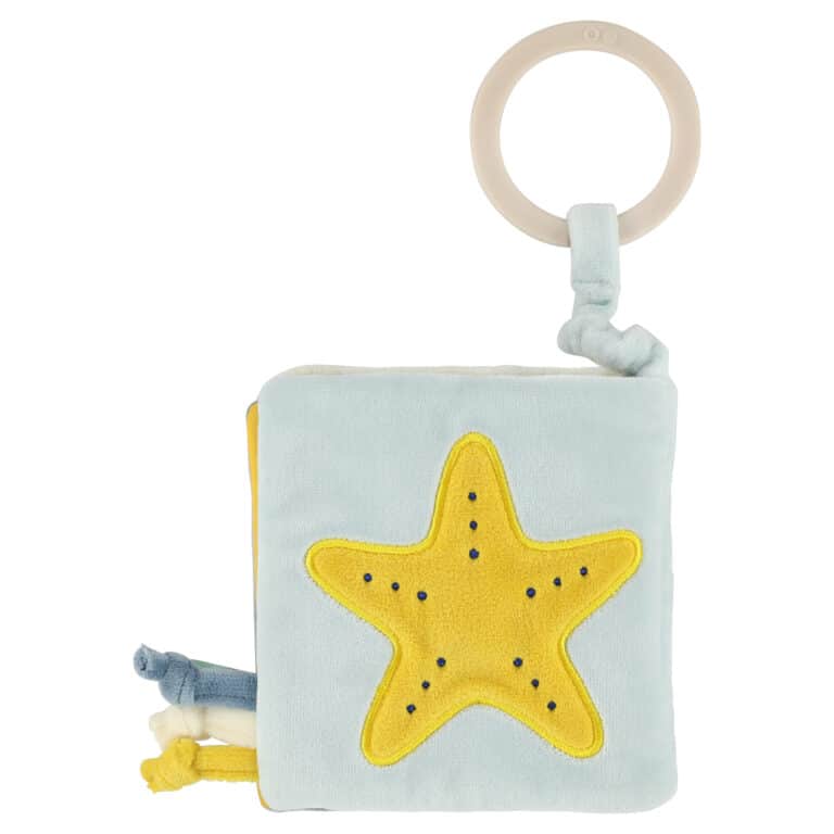 Livre sensoriel pour poussette – Mr requin - Trixie baby - Vu de dos sur fond blanc