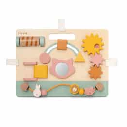 Panneau d’activités en bois Mlle Chat – Trixie Baby - Vu de face sur fond blanc