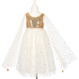 Déguisement robe de princesse Dorianne – blanche & dorée - Souza - Vue de face sur fond blanc