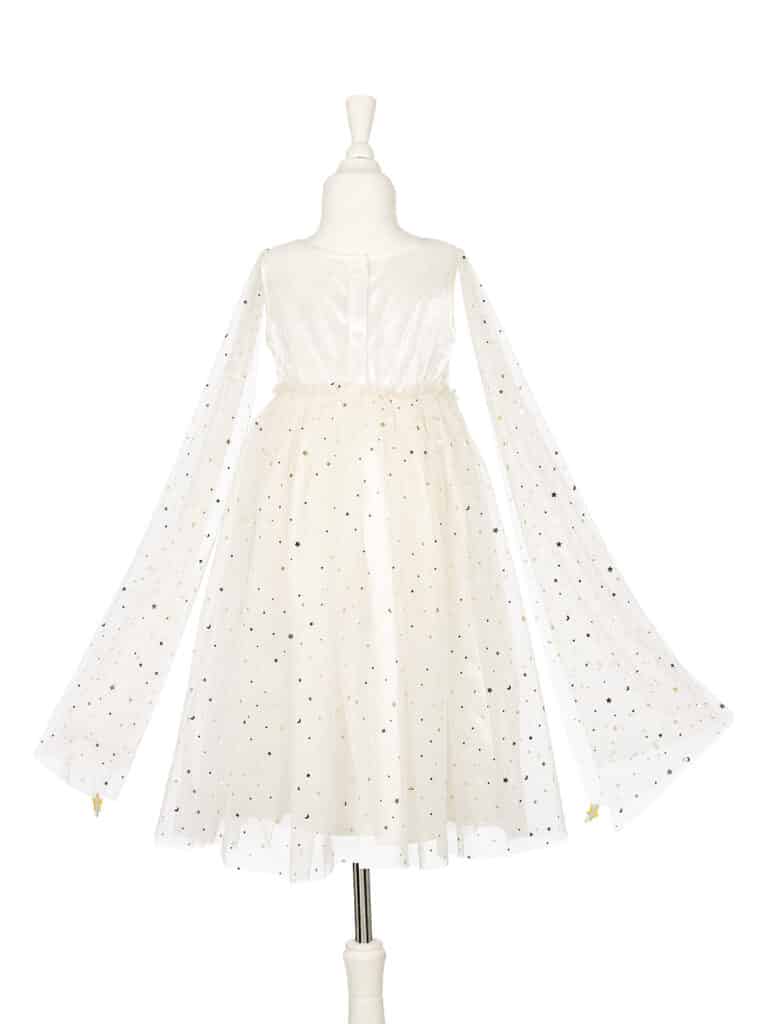 Déguisement robe de princesse Dorianne – blanche & dorée - Souza - Vue de dos sur fond blanc