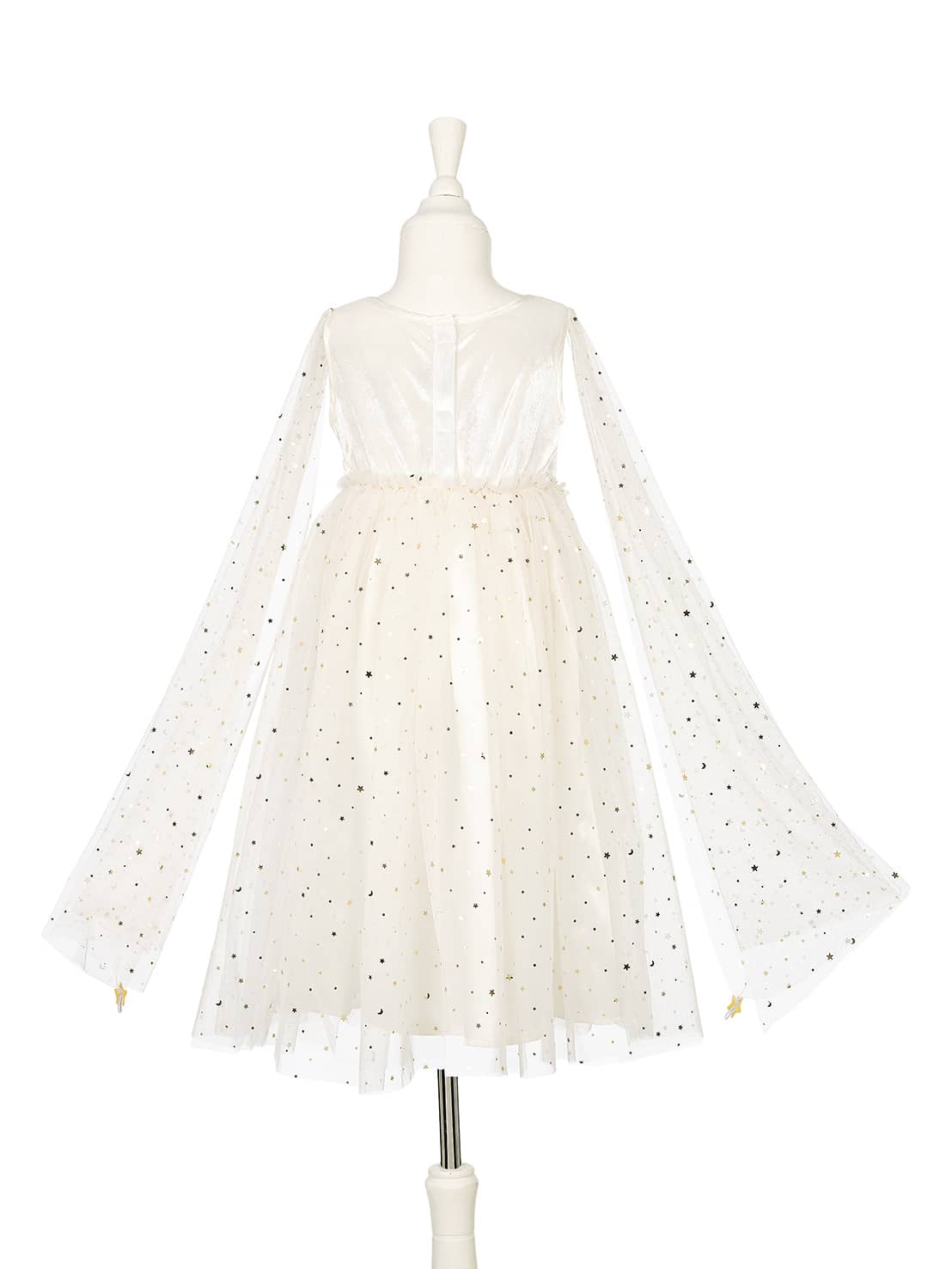 Déguisement robe de princesse Dorianne – blanche & dorée - Souza - Vue de dos sur fond blanc